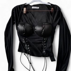 Danielle Guizio Black Long Sleeve Bustier Bodysuit